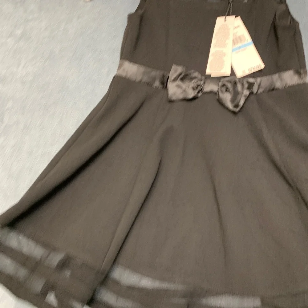 Calvin Klein Fit & Flare Mini Dress Girls 5 Black Party Illusion Mesh Bow Front